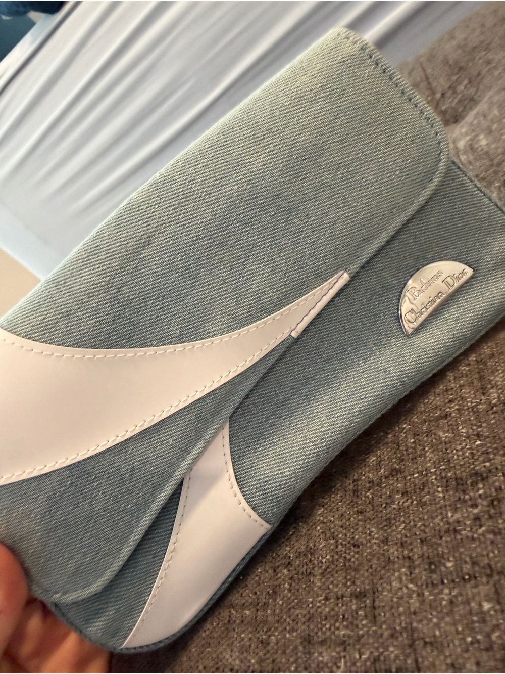Dior Light Blue Denim Clutch with White Accent